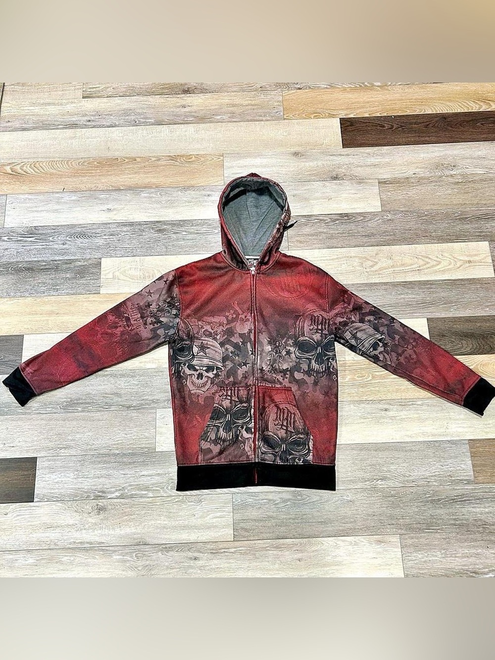 Men's Red Skull-Print Zip Hoodie Jacket